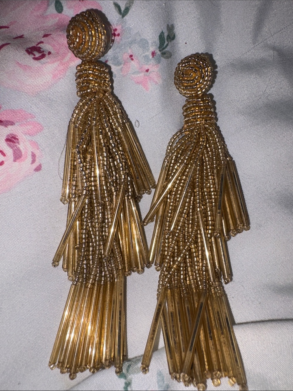 Natasha Couture Gold Layered Beaded Tassel Earrings - Picture 5 of 5